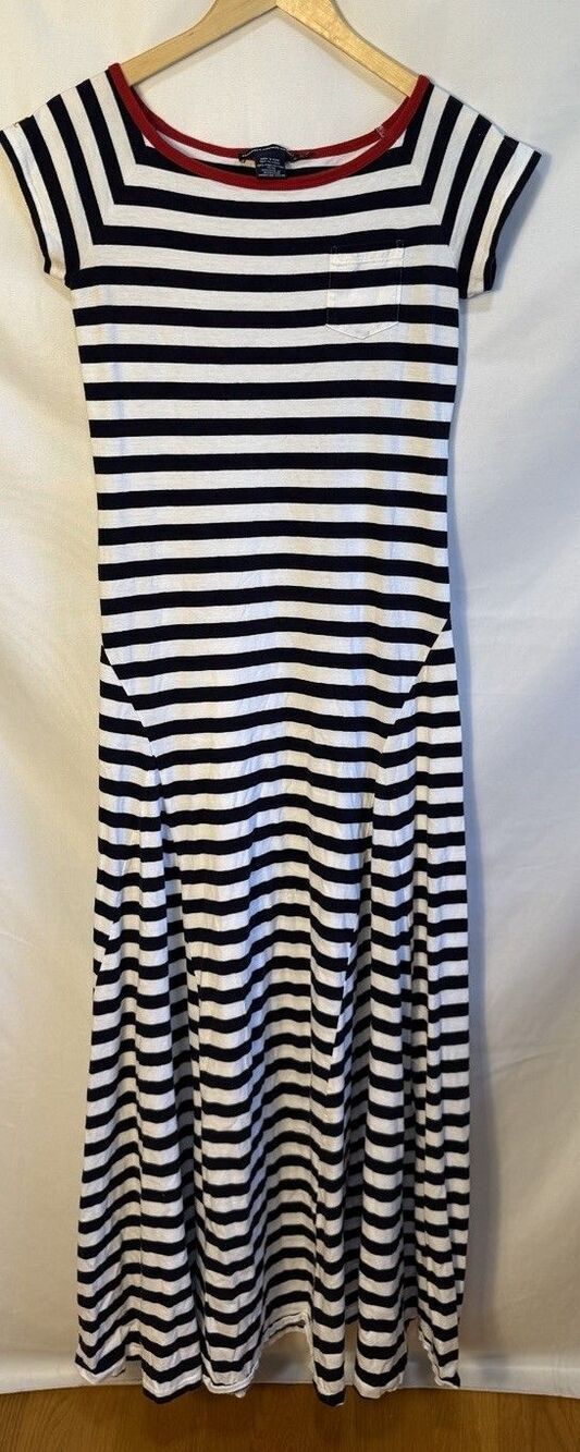 Polo Ralph Lauren T-Shirt Maxi Dress M Navy Stripe Nautical Preppy PIma Cotton - Picture 5 of 7